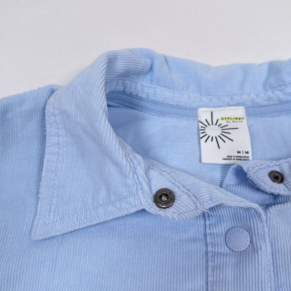 Offline By Aerie Corduroy Shirt Medium Blue Oversized Snap Button Up Shacket - Picture 5 of 10